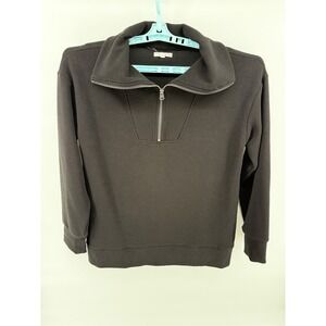 Maurices Womens Black Ribbed Quarter Zip Pullover Sweatshirt Size S Small